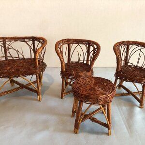 VINTAGE Barbie 4 Piece Wicker Doll House Furniture Set #F74